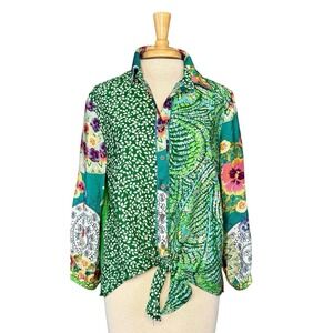 John Mark Green Floral Blouse Tie Waist Oasis Size 3X Balloon Sleeve